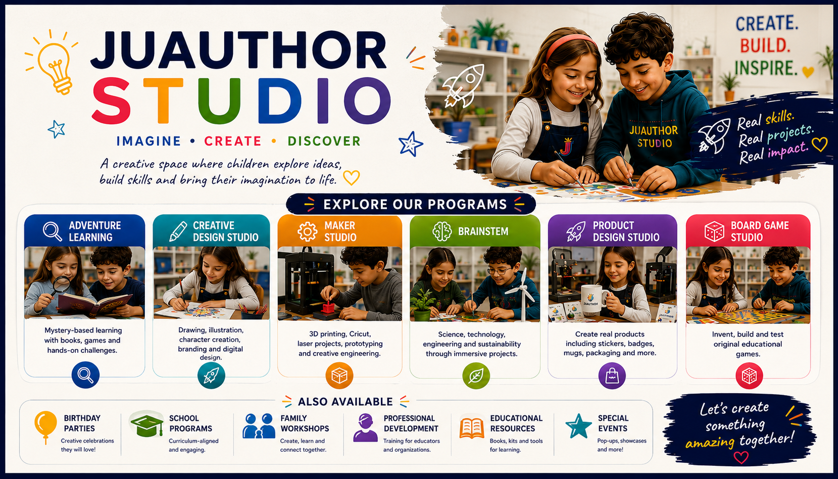 JUAUTHOR Studio — a creative learning space for children with programs in adventure learning, design, making, STEM, product design and board games